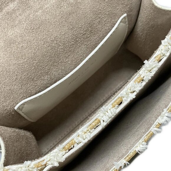 Auth JIMMY CHOO Lever Beige White Straw Leather Shoulder Bag - Picture 6 of 11